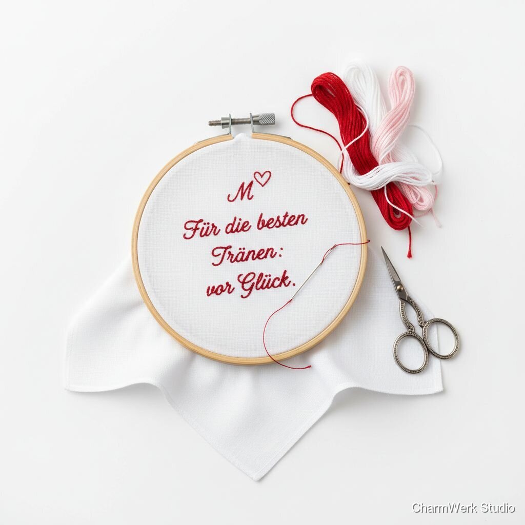 Besticktes Taschentuch mit Herzenssatz