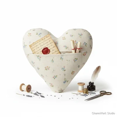 Stoff-Herz-Kissen mit eingearbeitetem Brief