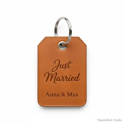 Personalisierter Leder-Gürtelanhänger „Just Married“
