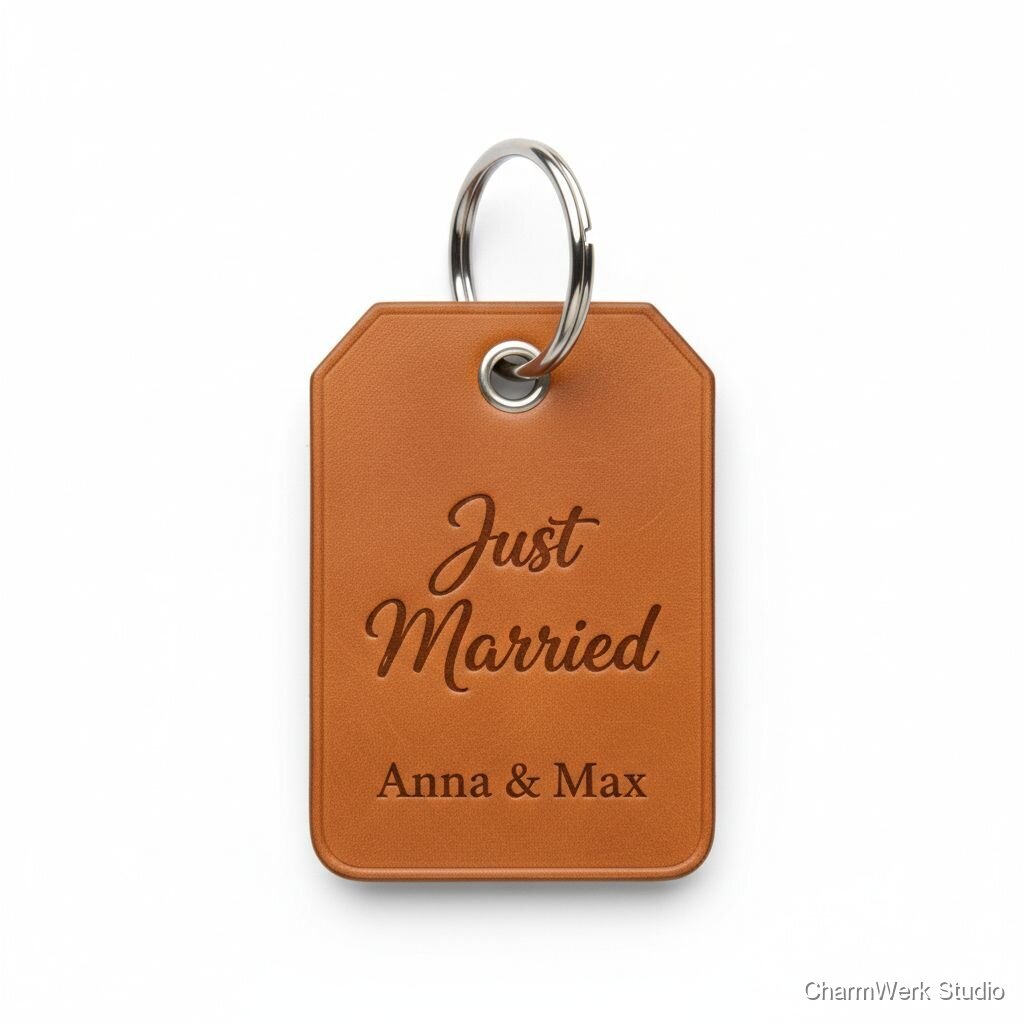 Personalisierter Leder-Gürtelanhänger „Just Married“