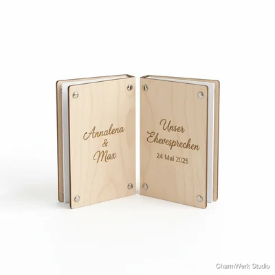 Graviertes Holz-Set: Eheversprechen-Booklets
