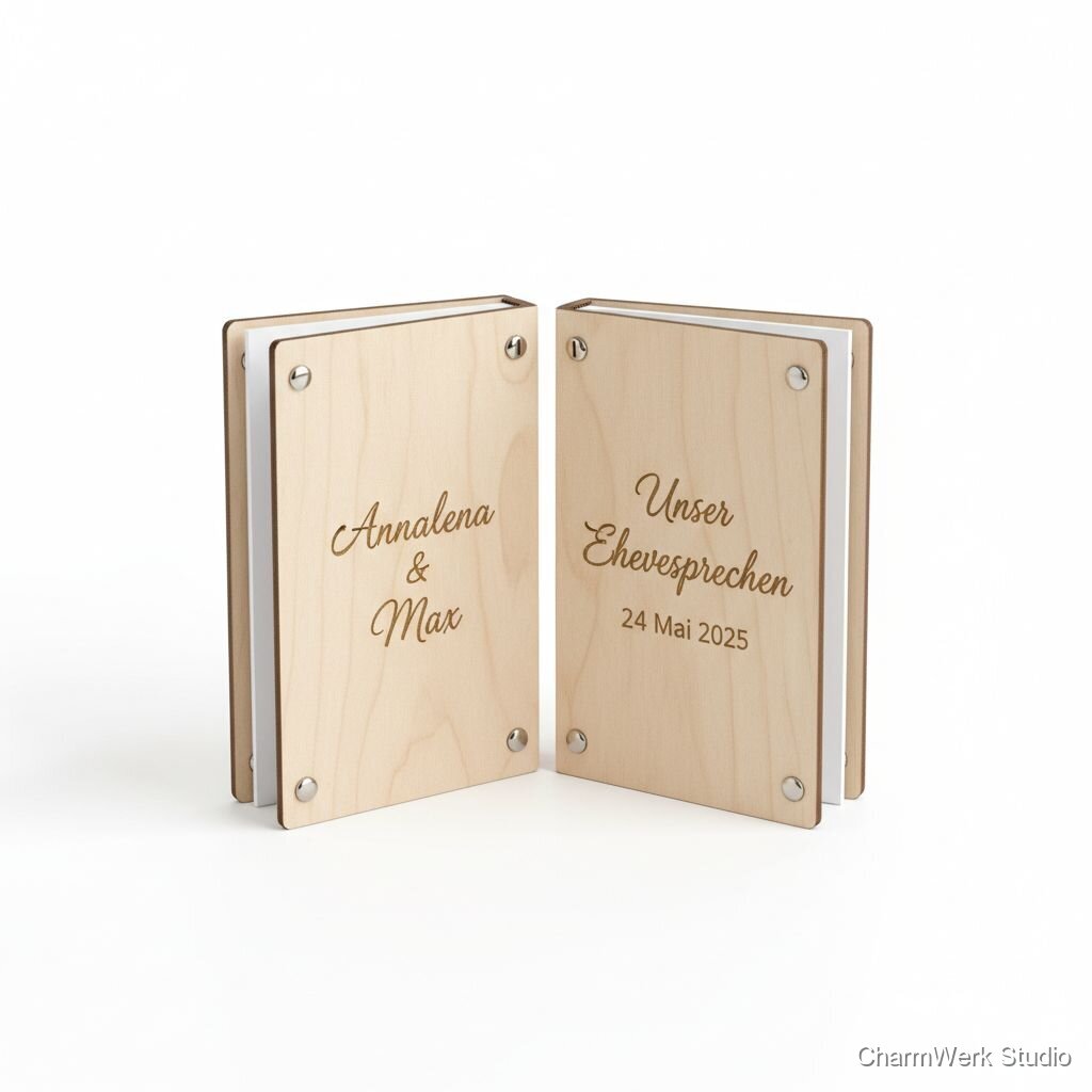 Graviertes Holz-Set: Eheversprechen-Booklets