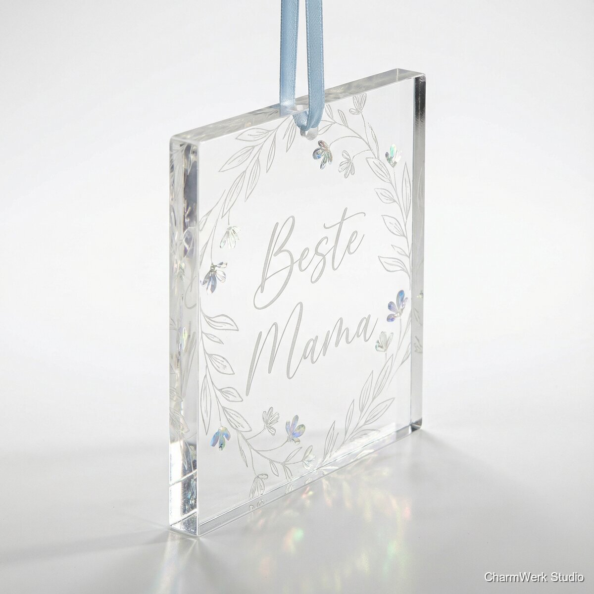 Acryl-Lichtfänger „Beste Mama“ für das Fenster - Seitenansicht