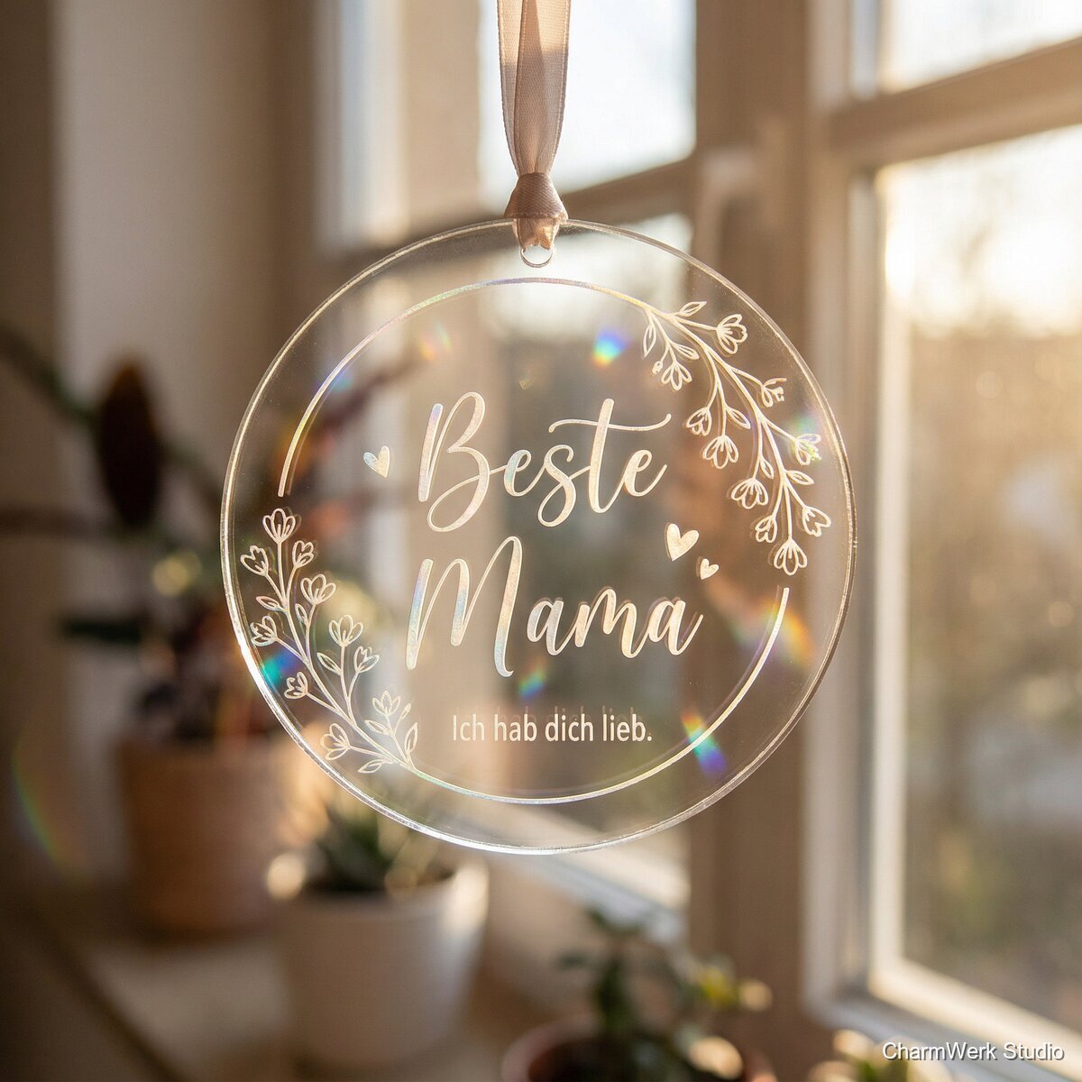 Acryl-Lichtfänger „Beste Mama“ für das Fenster - Detailansicht
