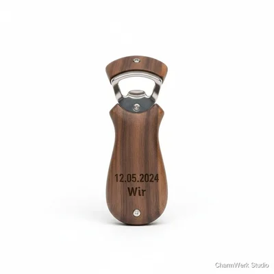 CNC-gefräster Flaschenöffner aus Holz mit Metallkern