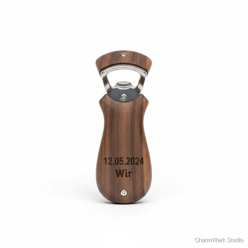 CNC-gefräster Flaschenöffner aus Holz mit Metallkern
