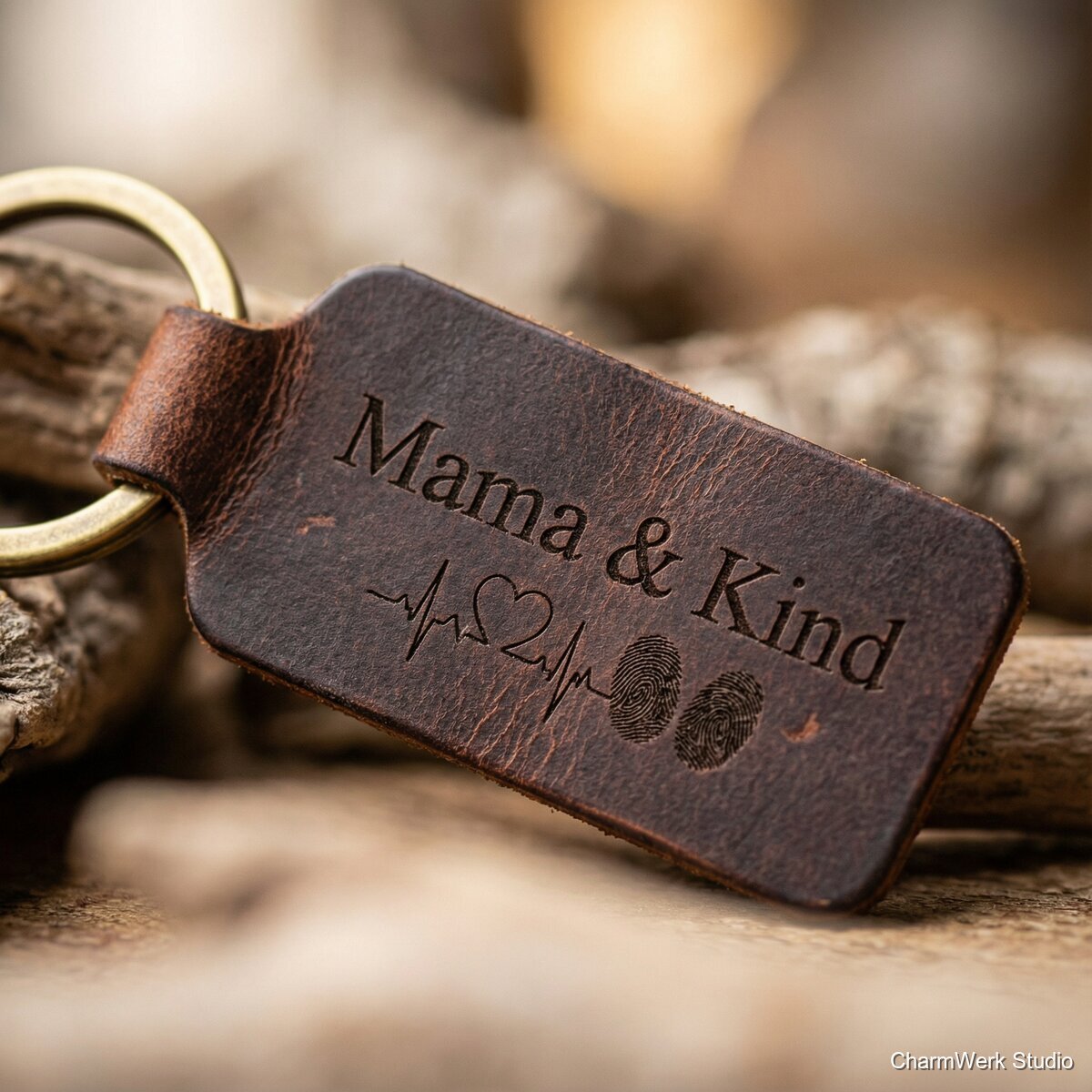 Personalisierte Leder-Schlüsselanhänger „Mama & Kind“ - Detailansicht