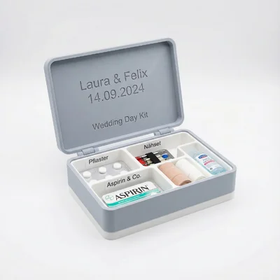 3D-gedrucktes Notfall-Set „Wedding Day Kit“ personalisiert