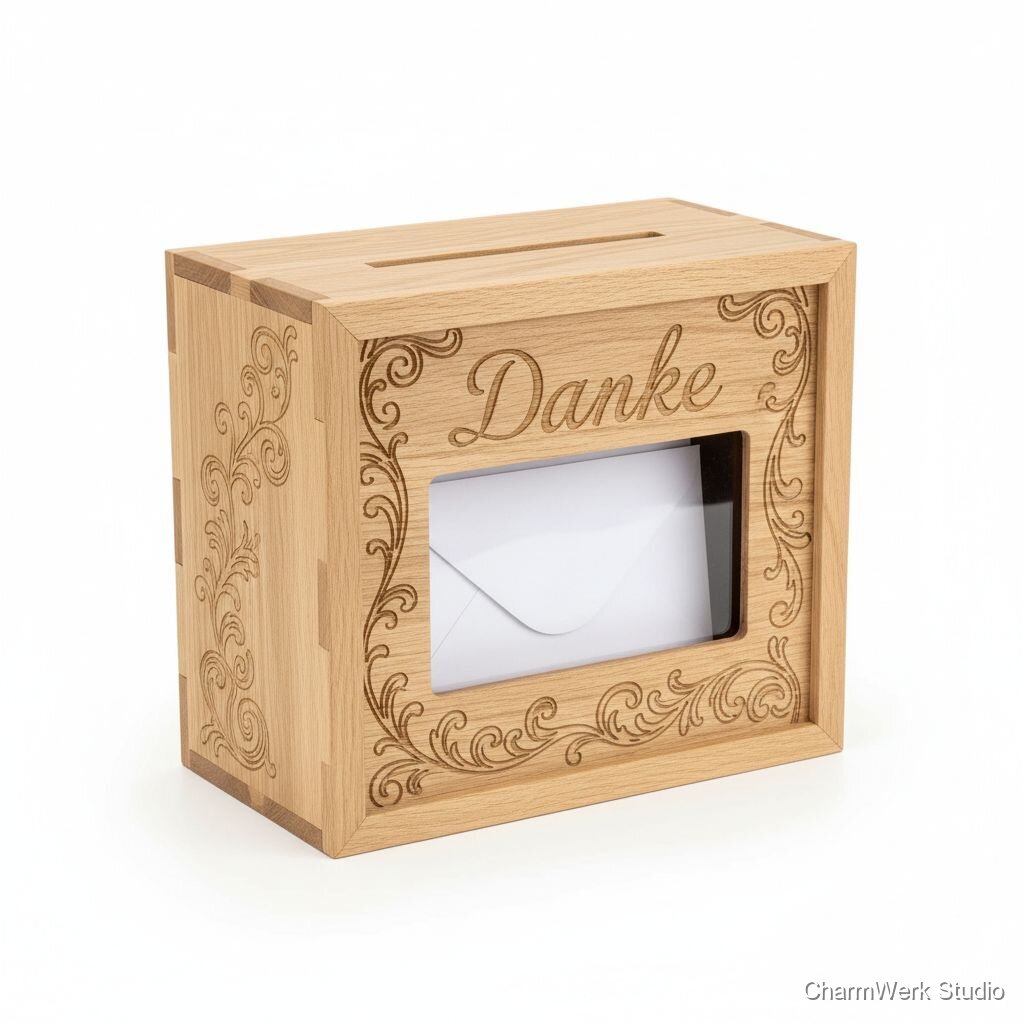CNC-gefräste Kartenbox für Umschläge mit Sichtfenster