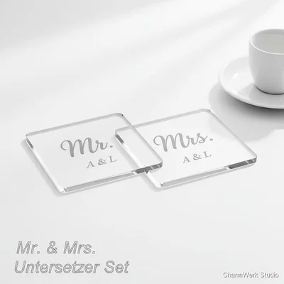 Acryl-Untersetzer „Mr & Mrs“ mit Initialen im Set