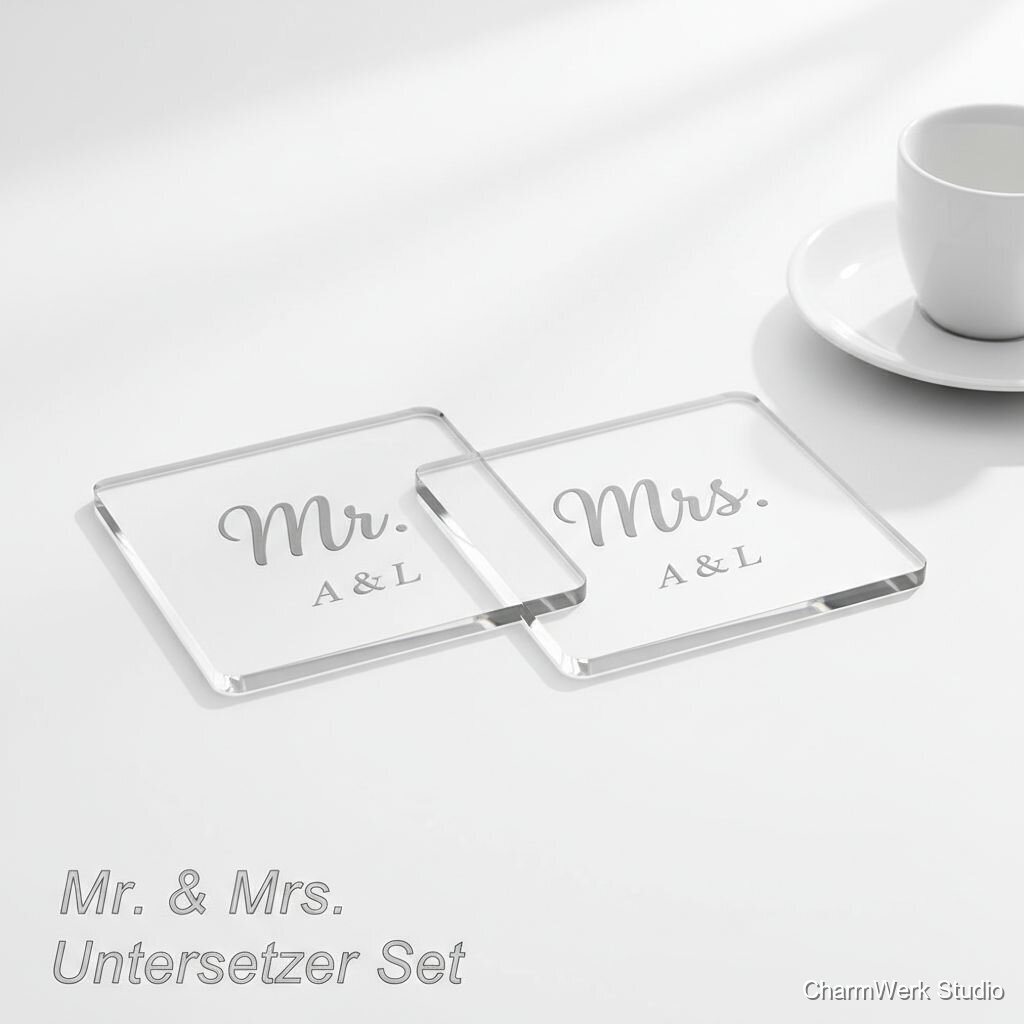 Acryl-Untersetzer „Mr & Mrs“ mit Initialen im Set