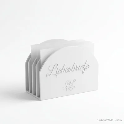 3D-gedruckter Briefständer „Liebesbriefe“ mit Monogramm