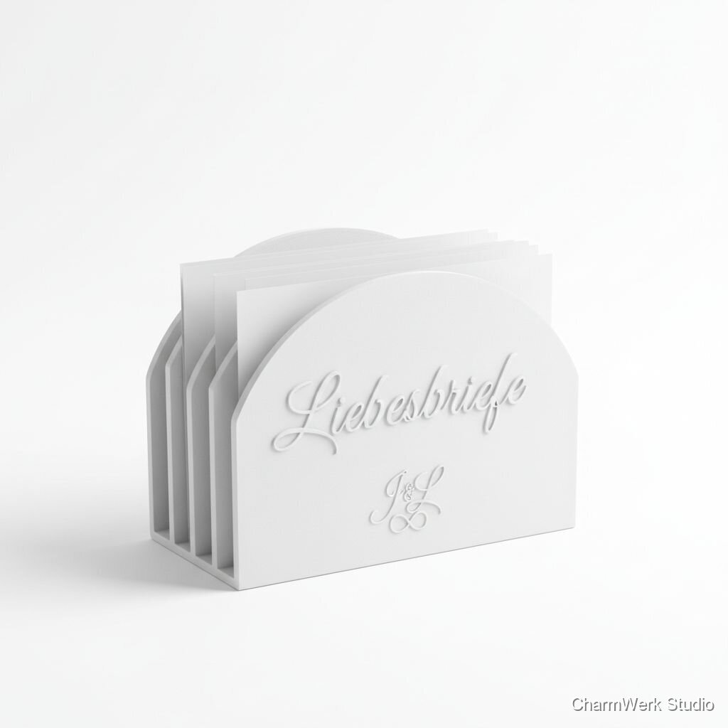 3D-gedruckter Briefständer „Liebesbriefe“ mit Monogramm