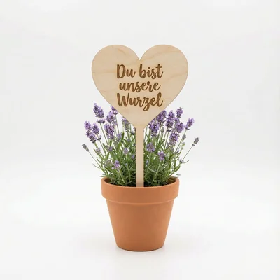 Blumenstecker aus Holz: „Du bist unsere Wurzel“