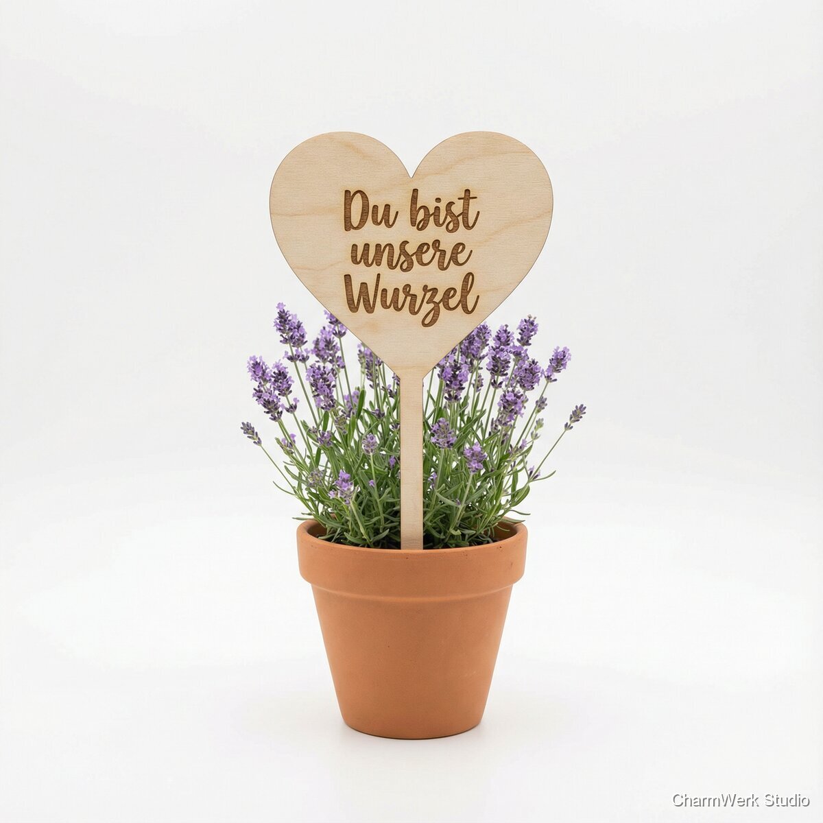 Blumenstecker aus Holz: „Du bist unsere Wurzel“