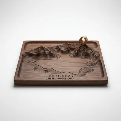 CNC-gefräste Servierplatte „Lieblingsort“ mit Topografie