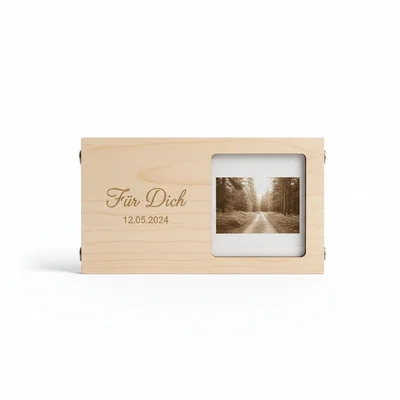 Kombi: Holzpostkarte mit Acrylfenster für Mini-Foto