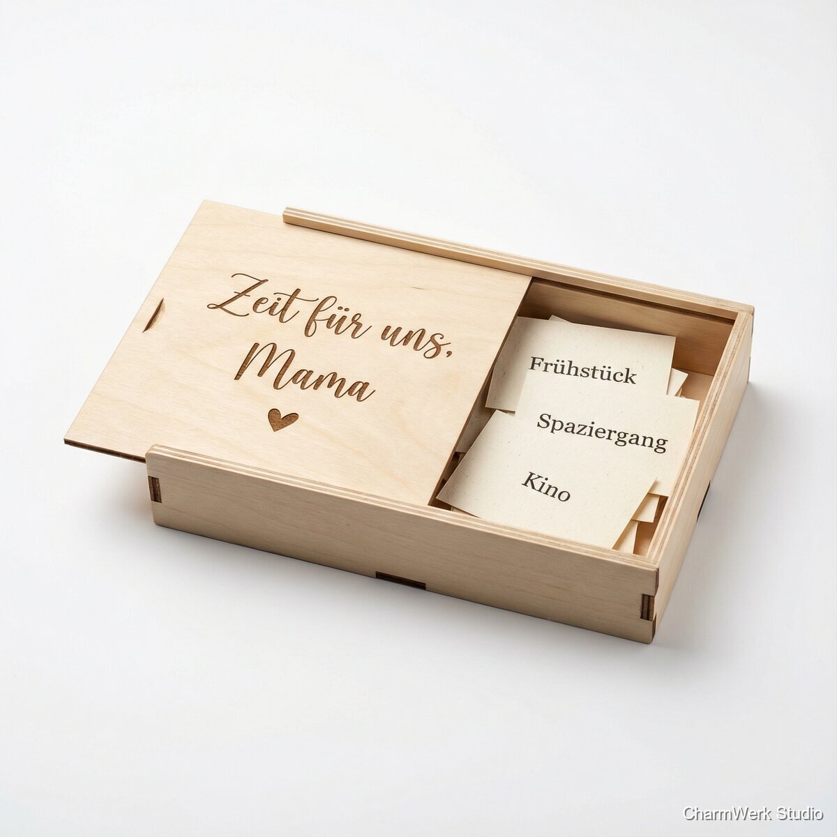 Gravierte Gutschein-Box „Zeit für uns, Mama“