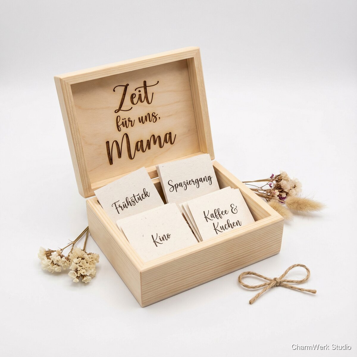 Gravierte Gutschein-Box „Zeit für uns, Mama“ - Seitenansicht