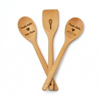 Lasergraviertes Holz-Kochlöffel-Set mit Familiennamen