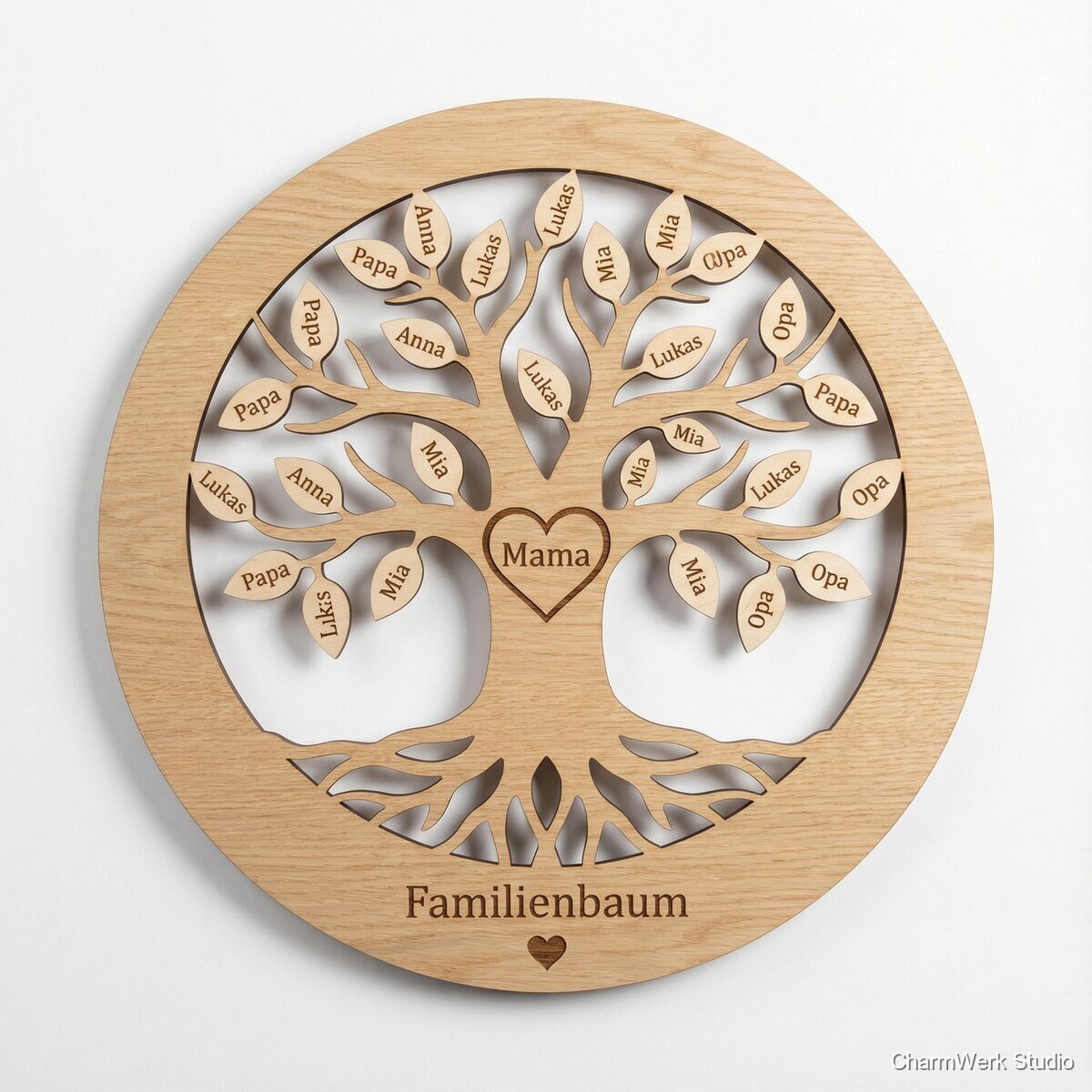 Familienbaum-Wandbild aus Holz mit Namen