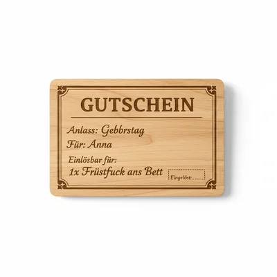 Lasergravierte Holz-„Gutschein“-Karte im Kreditkartenformat