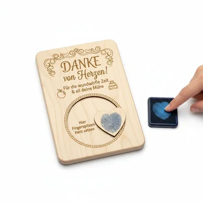 Lasergraviertes Holz-„Dankeschön“-Bild mit Fingerabdruck-Feld