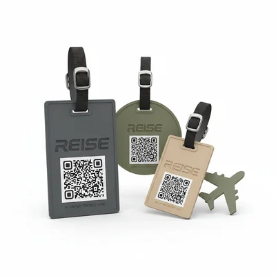 3D-gedrucktes „Reise“-Gepäckanhänger-Set mit QR-Kontakt