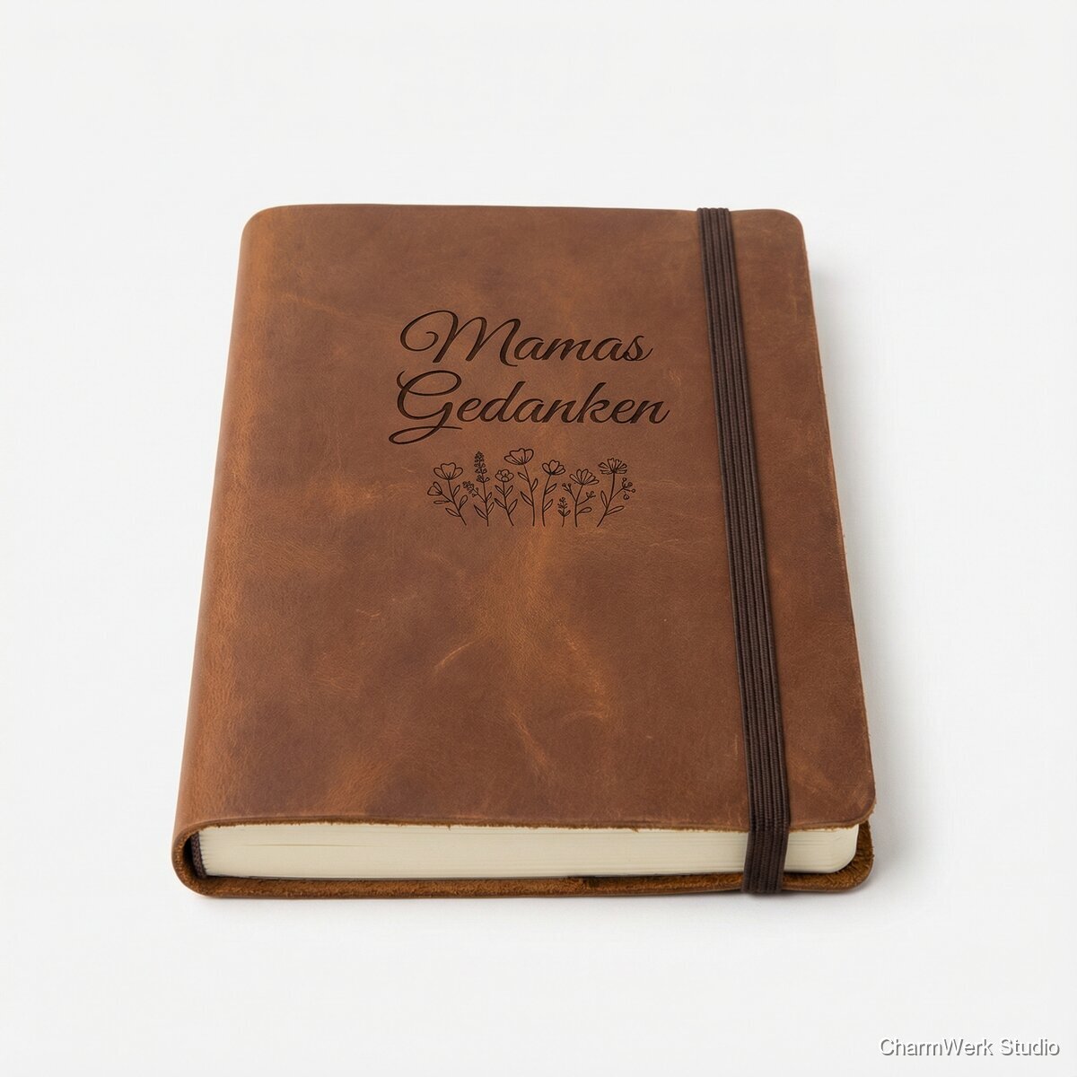 Graviertes Notizbuch-Cover aus Leder „Mamas Gedanken“