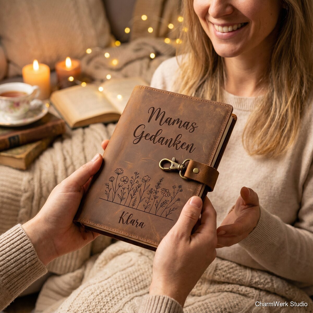 Graviertes Notizbuch-Cover aus Leder „Mamas Gedanken“ - Lifestyle