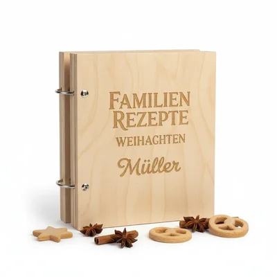 CNC-gefräste Weihnachtsrezept-Mappe mit Namen