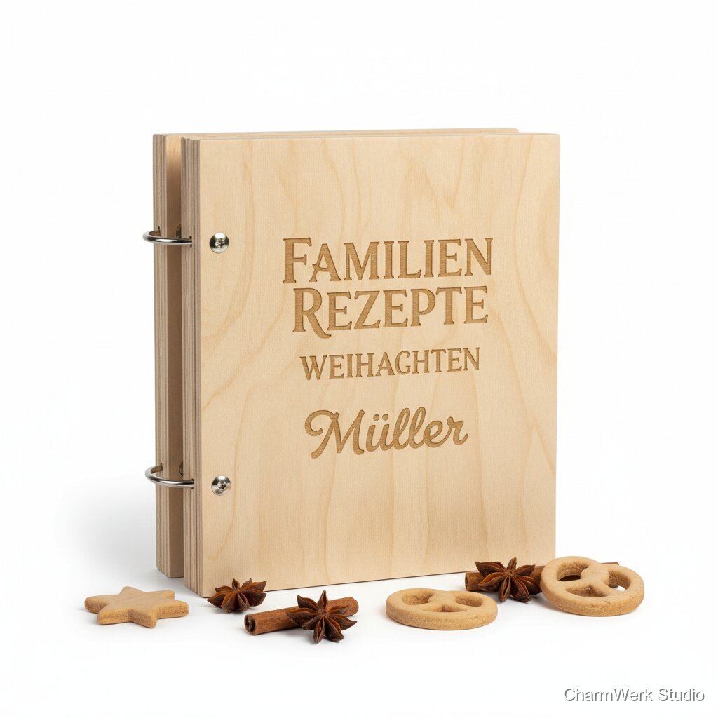 CNC-gefräste Weihnachtsrezept-Mappe mit Namen