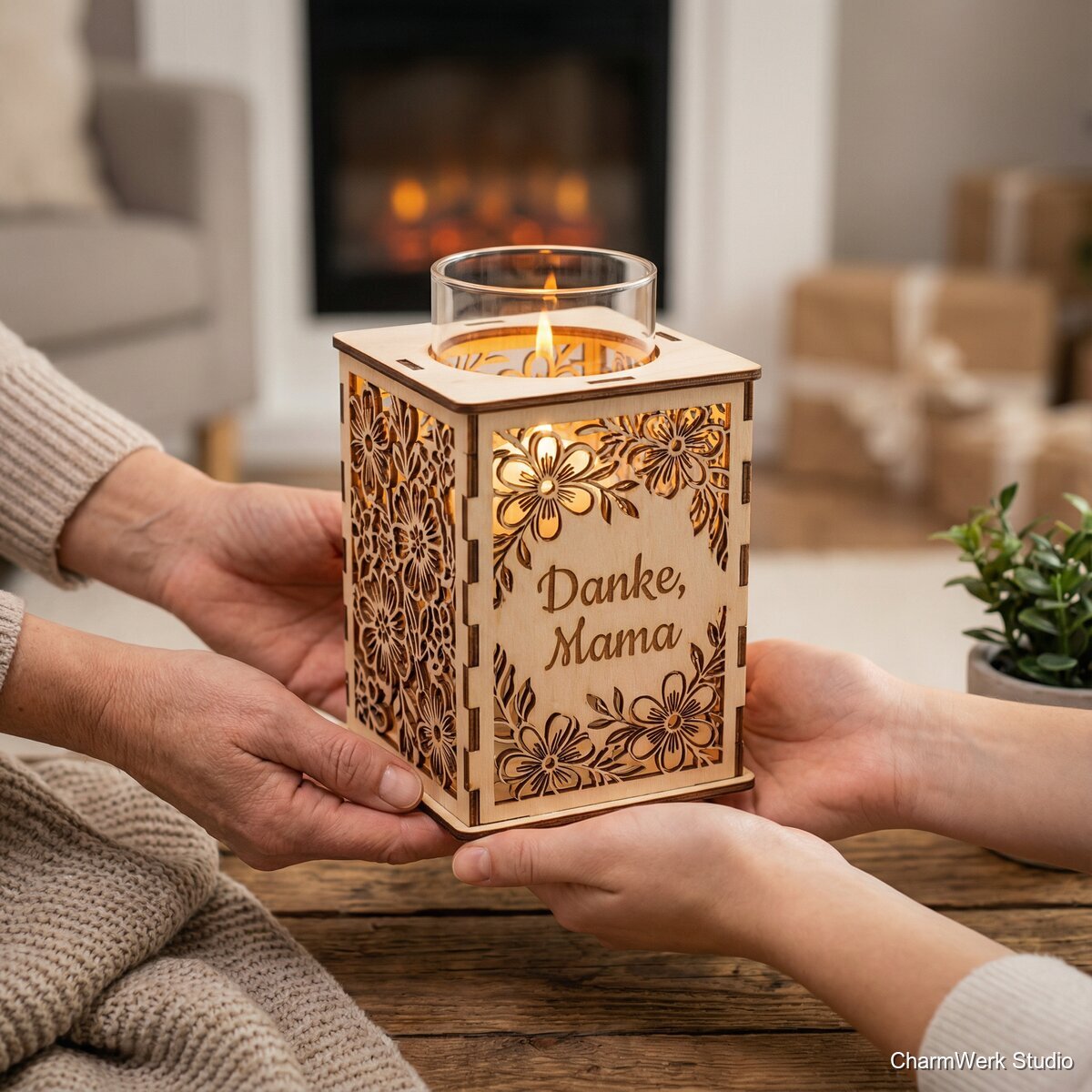 Teelicht-Windlicht aus Holz: „Danke, Mama“ - Lifestyle