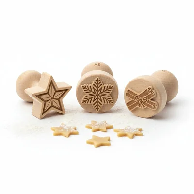 CNC-Keksstempel-Set aus Holz mit Wintermotiven