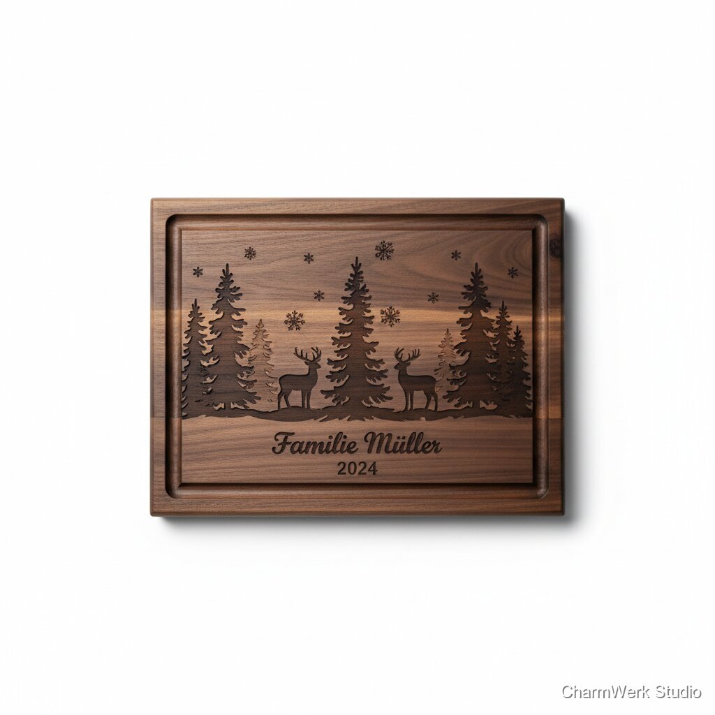 CNC-Servierbrett „Winterwald“ mit Saftrille