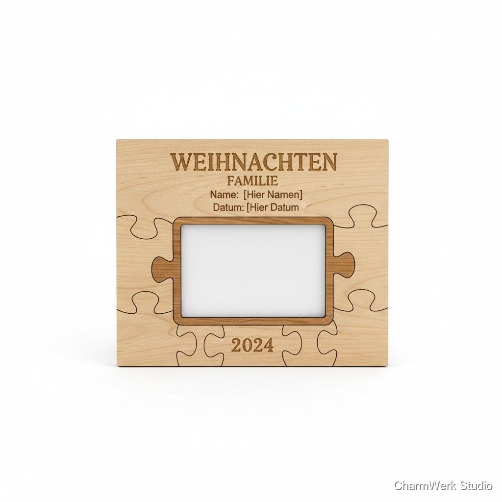 CNC-Weihnachts-Puzzle aus Holz mit Familienfoto-Layout