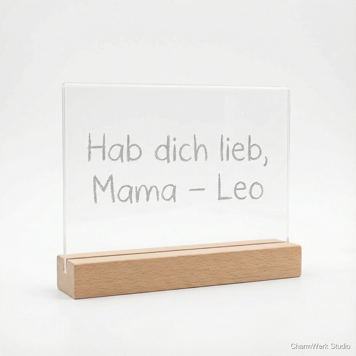 Acryl-Aufsteller mit Kinderhandschrift als Gravur