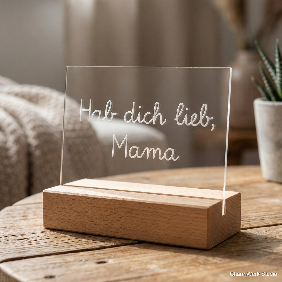 Acryl-Aufsteller mit Kinderhandschrift als Gravur - Detailansicht