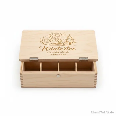 CNC-„Wintertee“-Box mit Fächern und Deckelgravur
