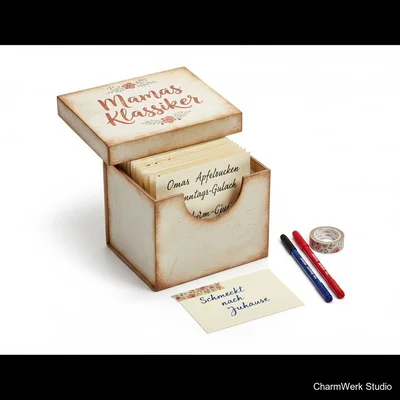 Handbemalte Rezeptkarten-Box „Mamas Klassiker“