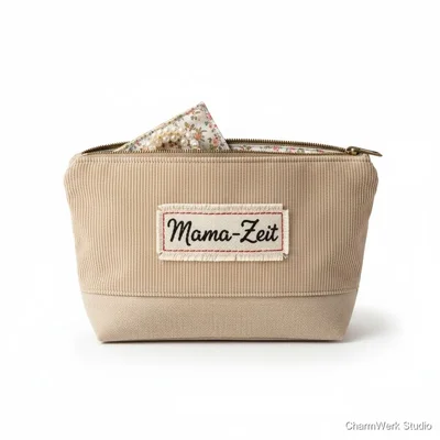 Handgenähte Kosmetiktasche mit Innenfach und Etikett