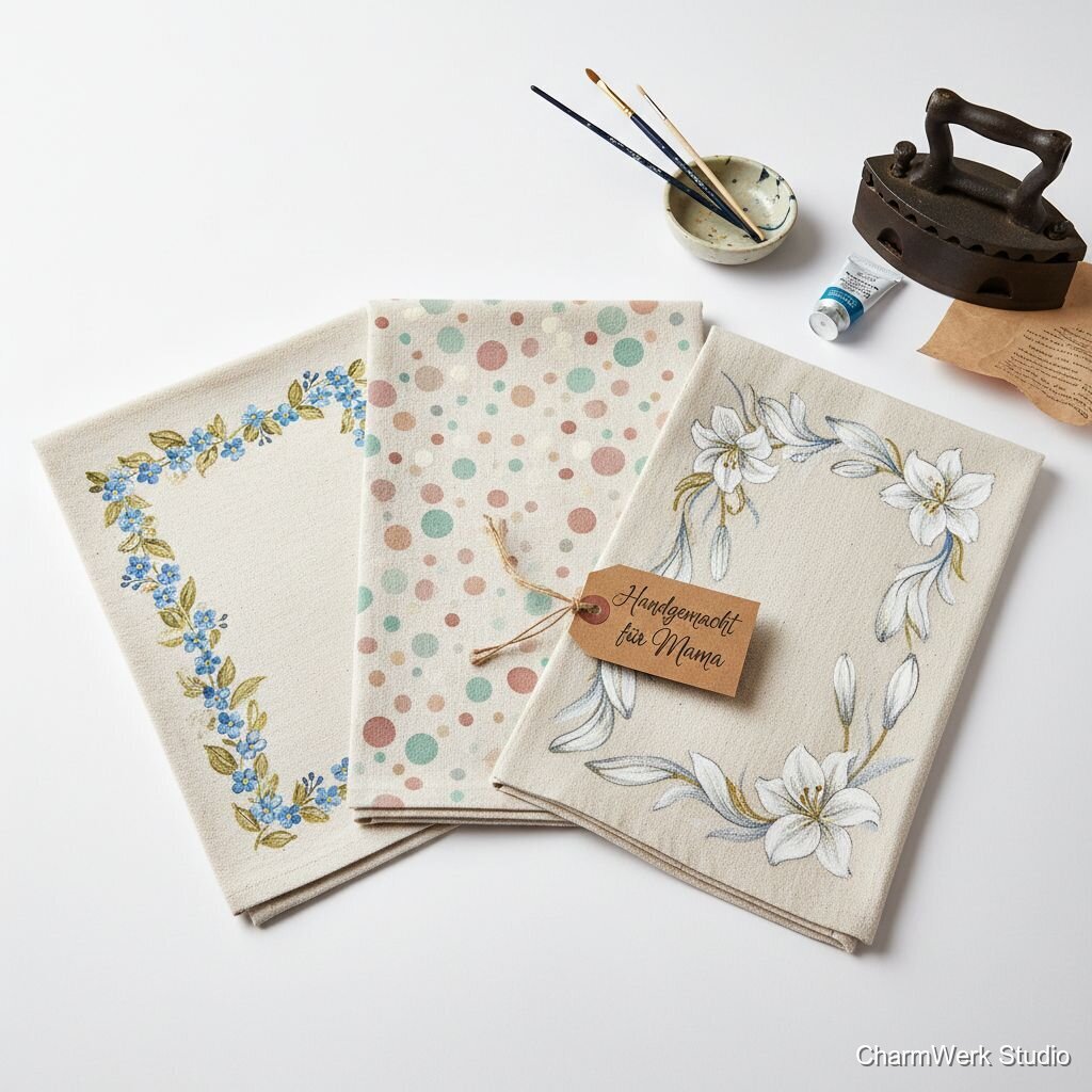 Handgemalte Stoffservietten mit Blumenrand