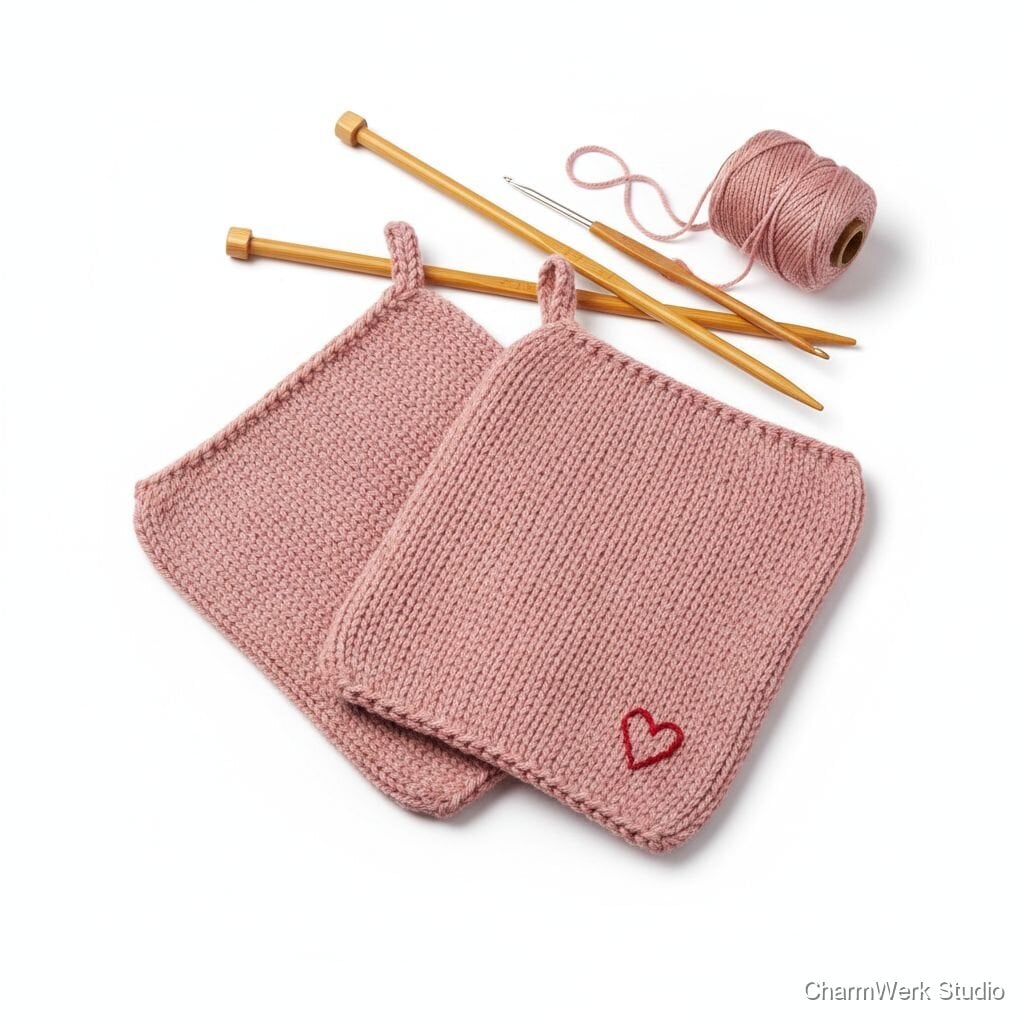 Handgestrickte Topflappen im Lieblingsfarbton