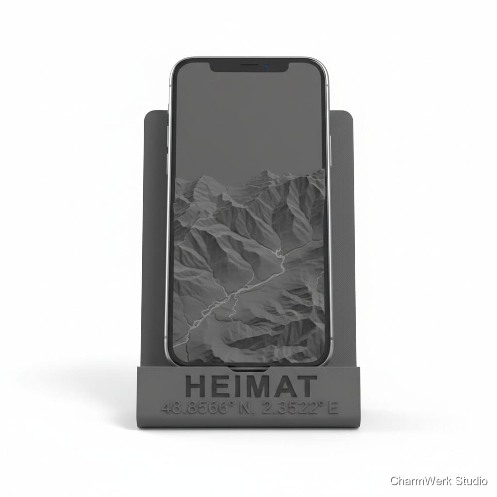 Personalisierter Smartphone-Stand mit Topografie-Relief