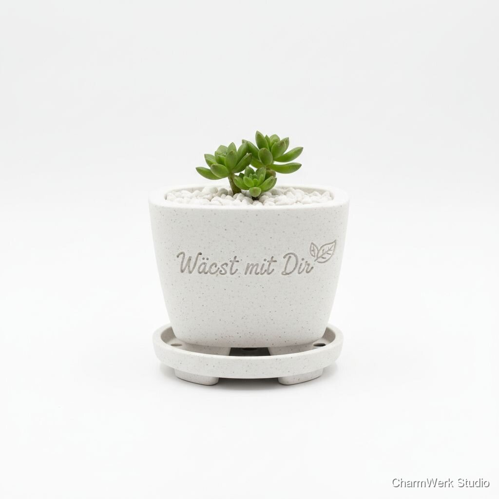 Mini-Bonsai-Topf mit Namensband und Drainage