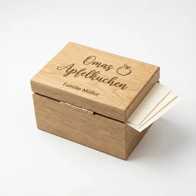 Personalisierte Rezeptkarten-Box mit Familienrezept-Deckel