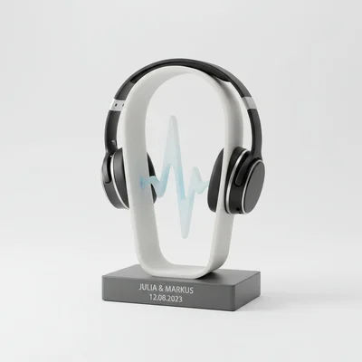 Personalisierter Kopfhörerständer als Soundwave-Skulptur