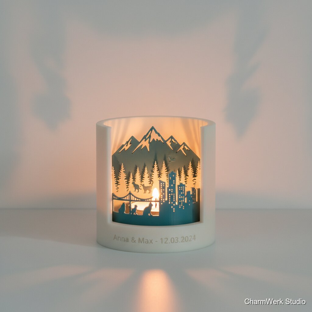 Personalisierter Teelichthalter mit Schattenmotiv (Einsatz)