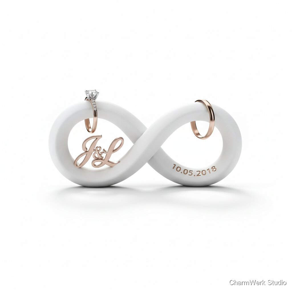 3D-Ringhalter in Unendlichkeitsform mit Initialen