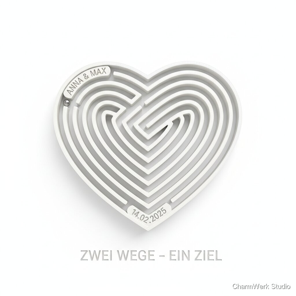 „Zwei Wege – ein Ziel“ 3D-gedrucktes Labyrinth-Herz